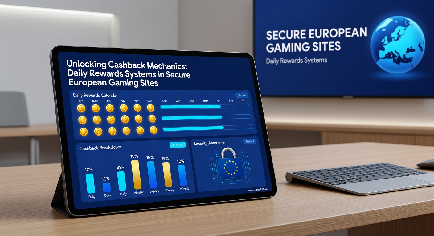 Visuelle Erklärung täglicher Rewards mit Kalender, Münzen und Sicherheits-Symbolen auf europäischen Plattformen
